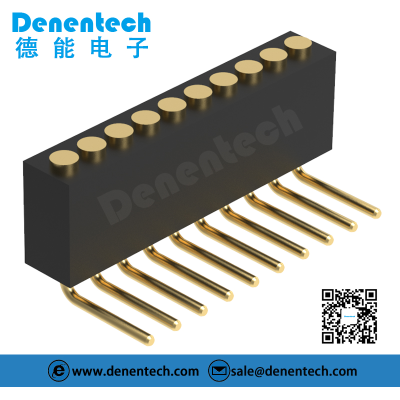 Denentech promotional 1.27MM pogo pin H4.0MM single row female right angle rhodium plated test pogo pin